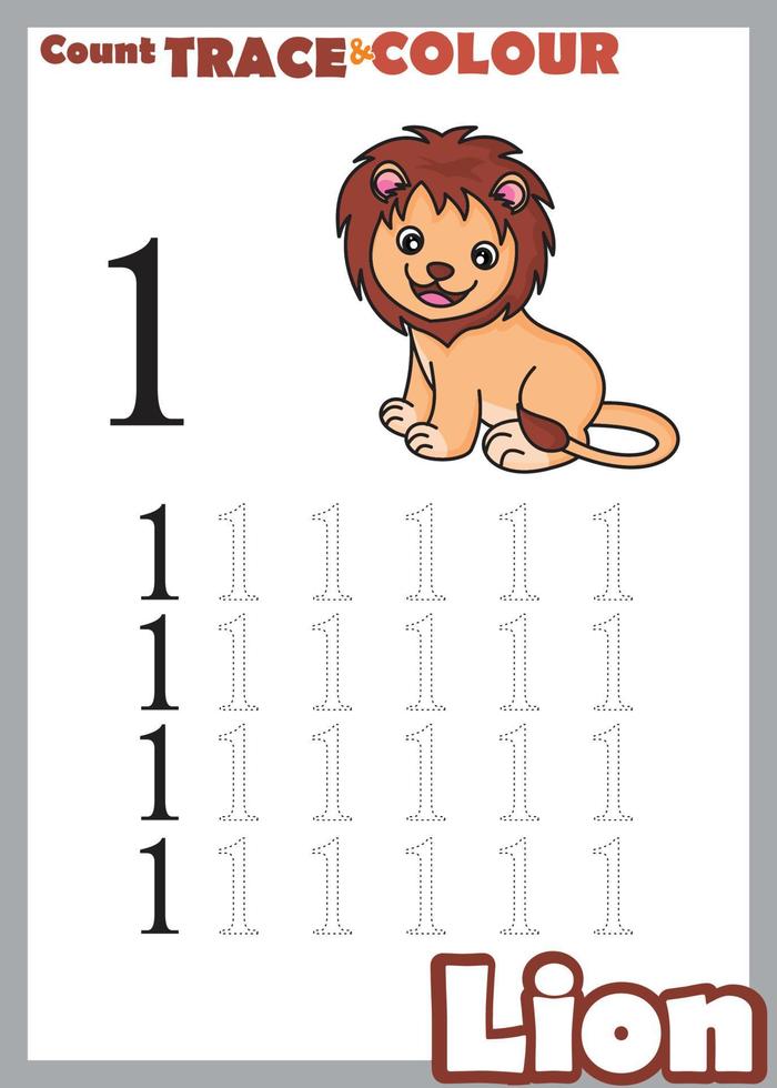 number trace and color lion number 1 vector