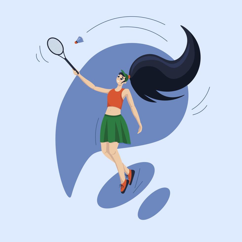 Girl character playing badminton with shuttlecock vector