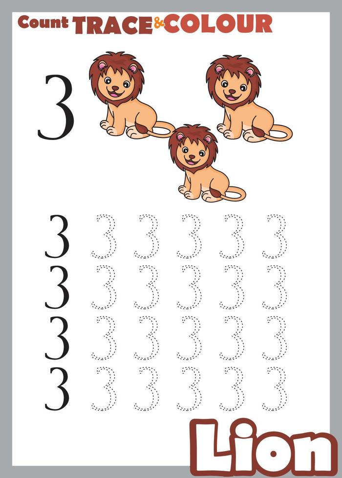 number trace and color lion number 3 vector