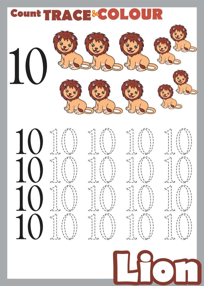 number trace and color lion number 10 vector