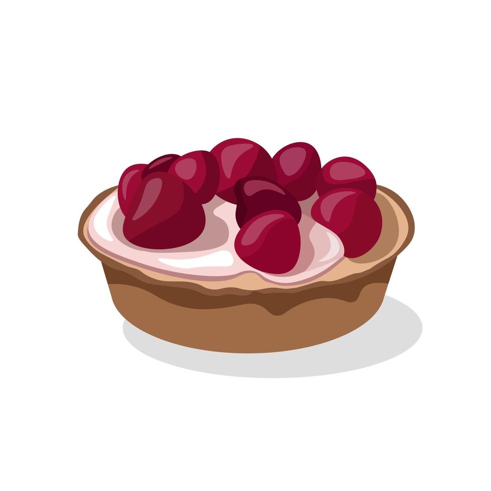 Cake basket with raspberries, strawberries, vector graphics