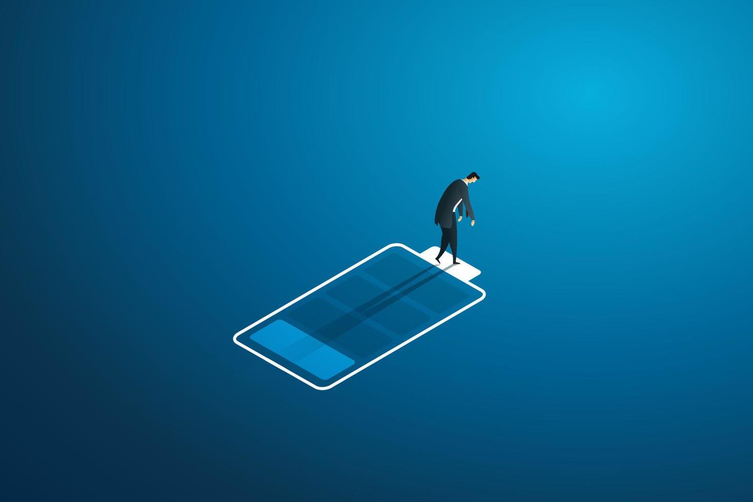 Businessman walking on icon low battery. 4273340 Vector Art at Vecteezy