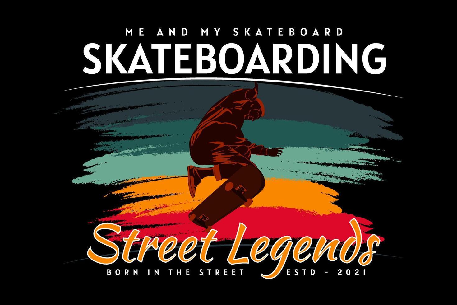 me and my skateboard silhouette retro design vector