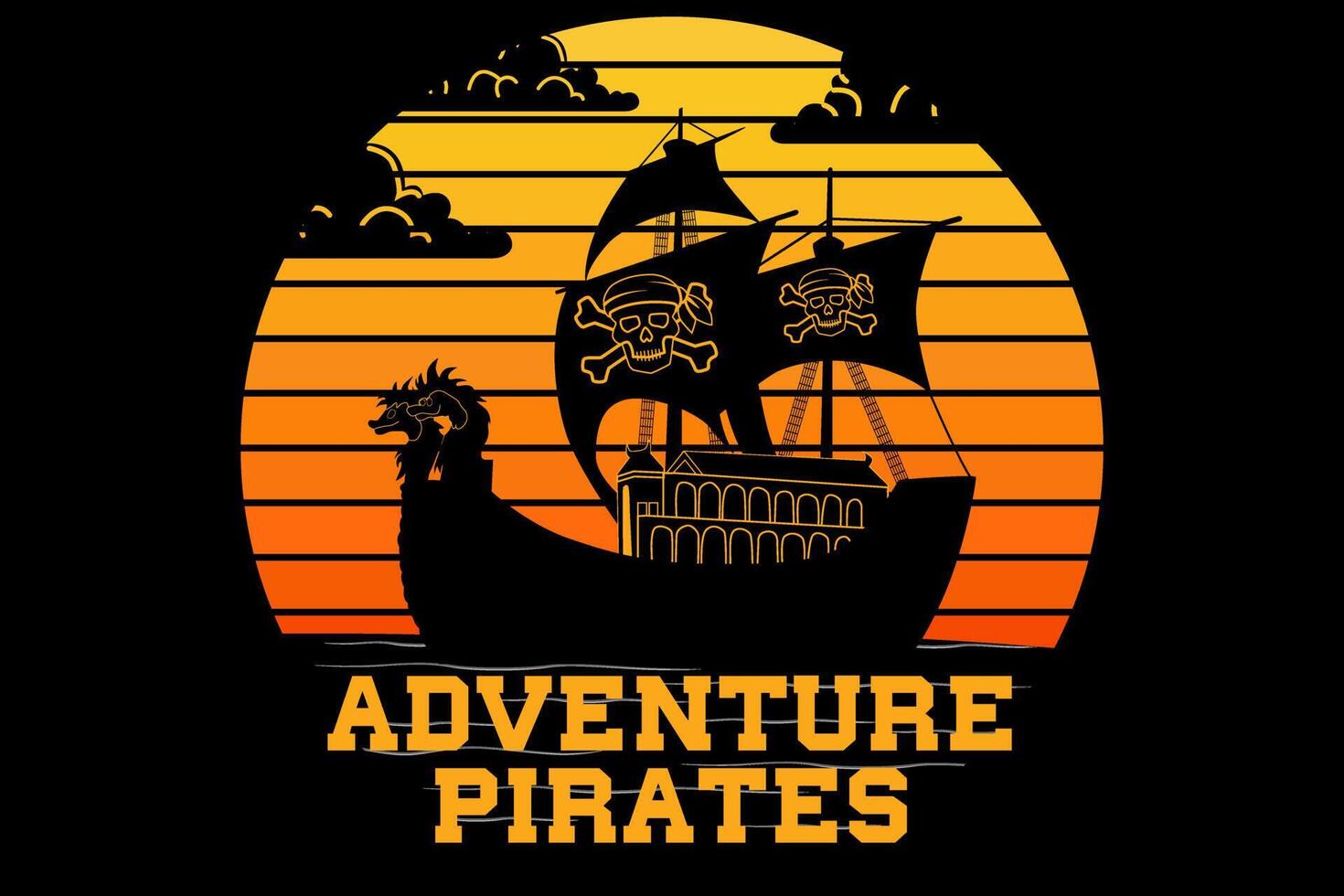 aventuras piratas diseño vintage retro vector