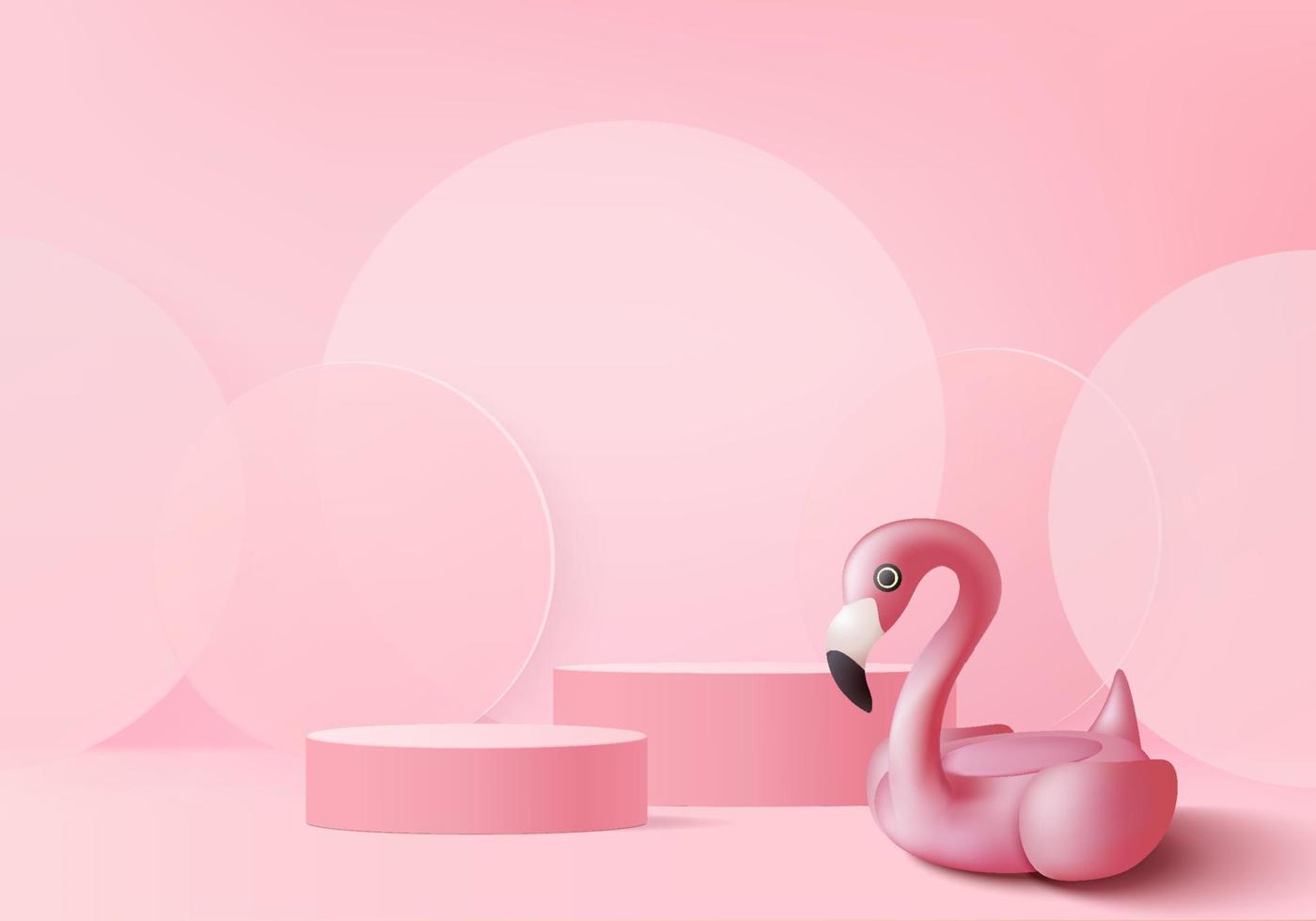 3d pink flamingo render for summer, background product display podium scene with pink geometric platform. background vector 3d render with podium. stand to show cosmetic product holiday studio