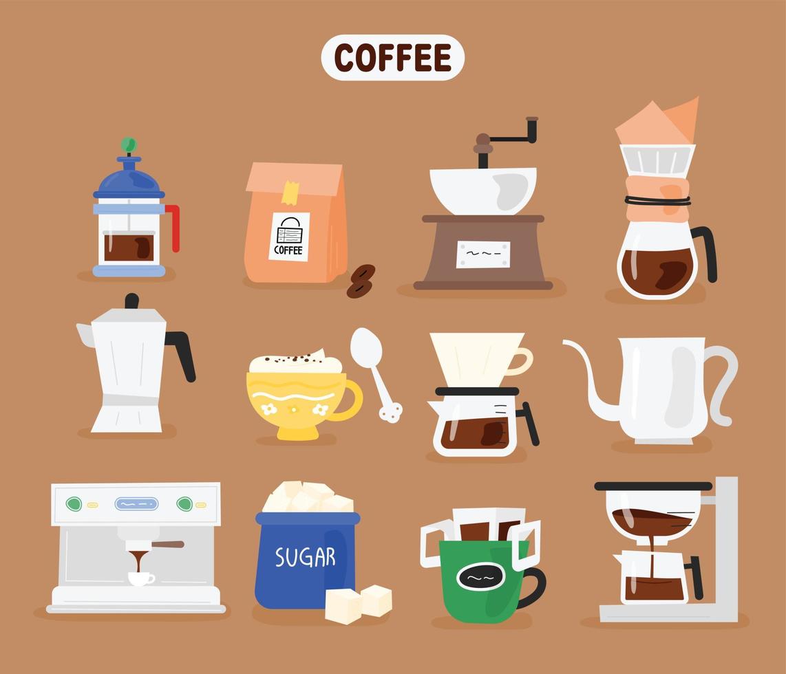 A collection of coffee supplies. vector