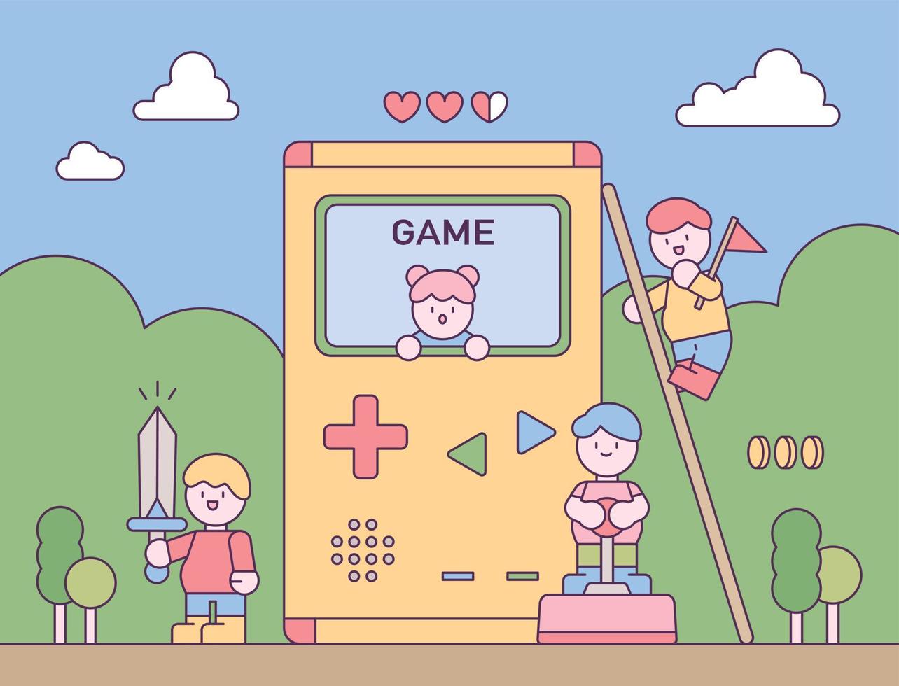 Cute characters are wandering around the game. vector