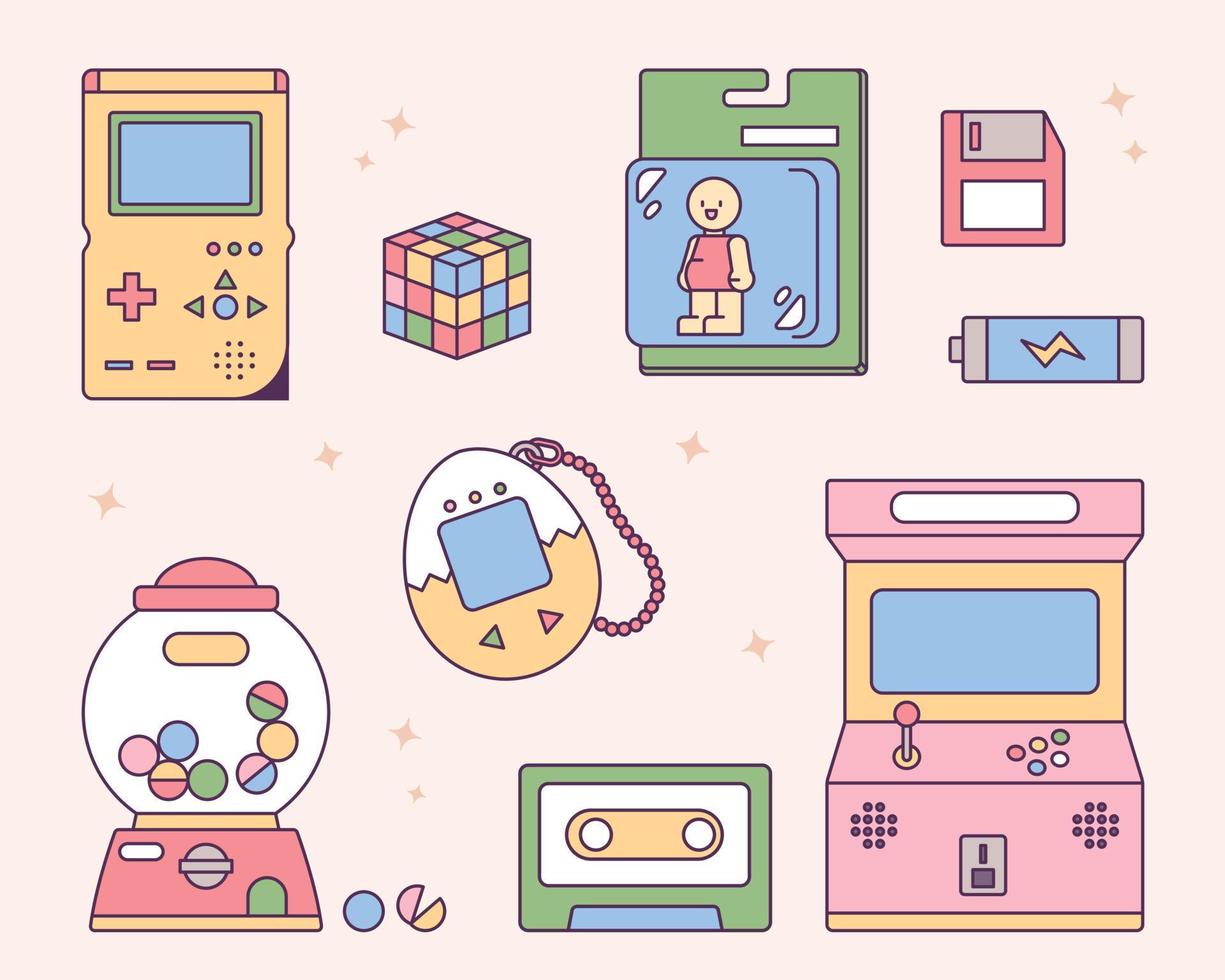 Cute retro game toys. vector