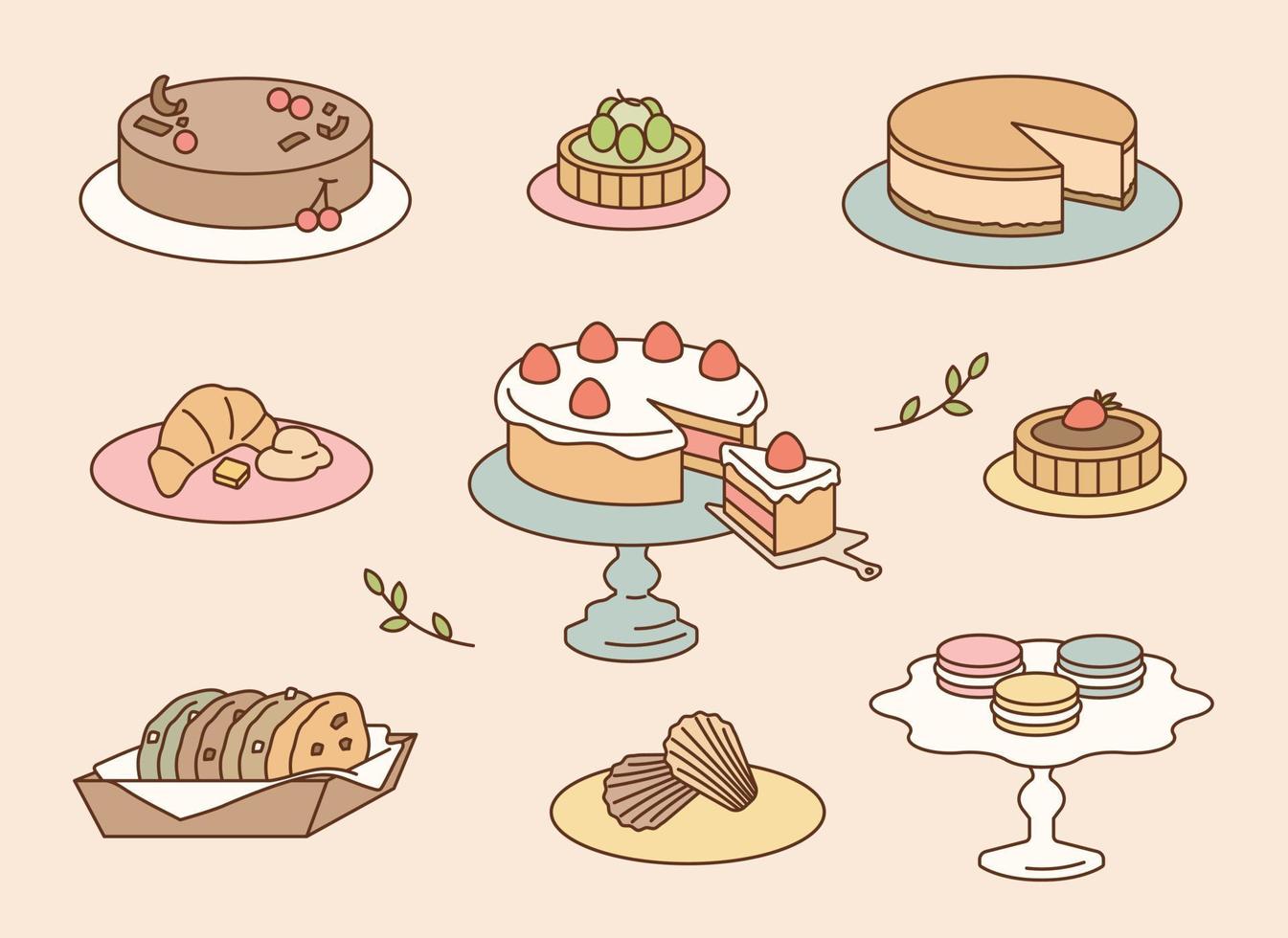 A collection of sweet bakery desserts. vector