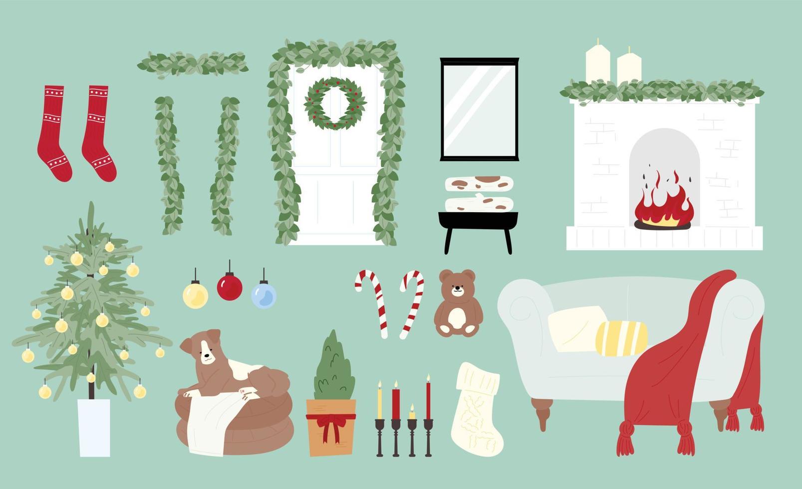 A collection of Christmas house decorations. vector