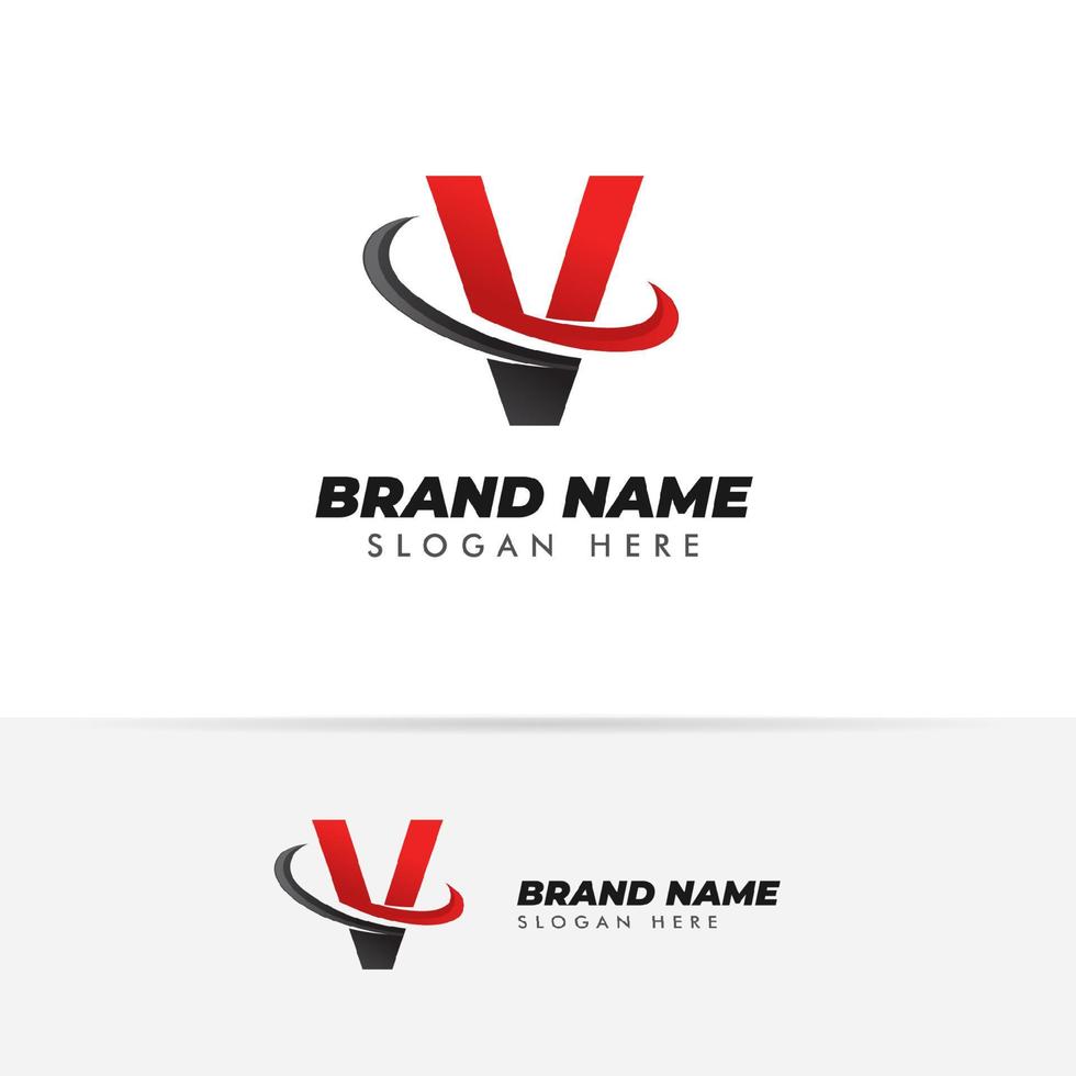 letter V logo symbol with swoosh designs vector