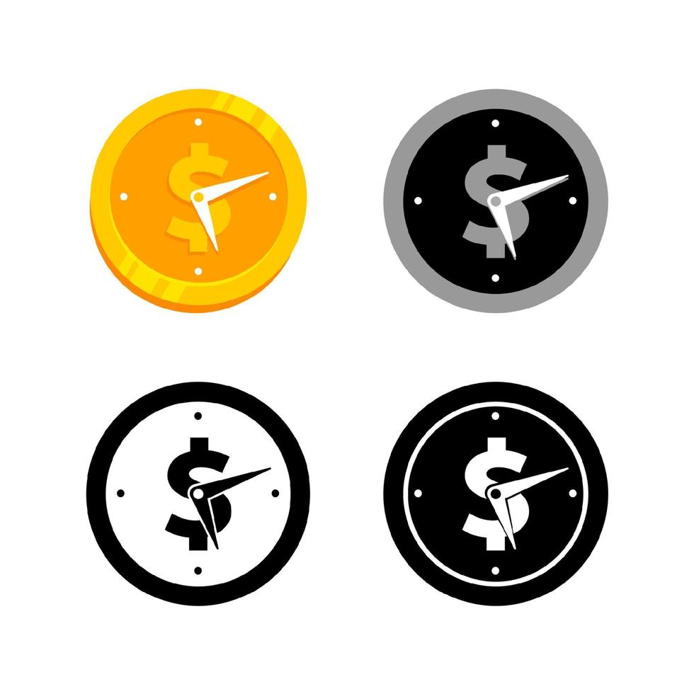 time is money, vector icon symbol illustration. Coin money isolated on clock shape.