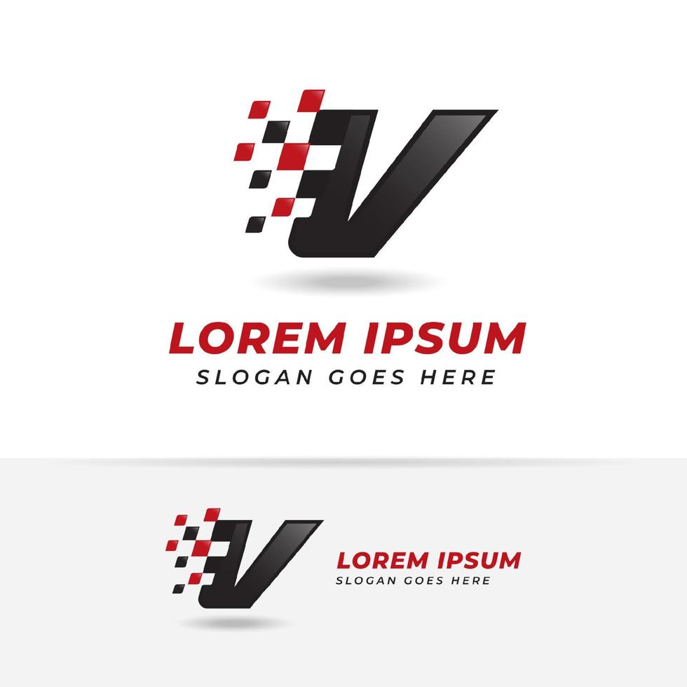 Letter V with Race flag icon symbol designs vector