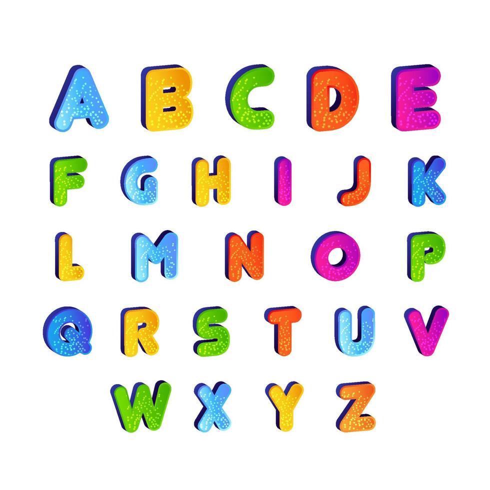 set of Kids font alphabet vector in colorful designs. Cartoon Alphabetical letters for baby