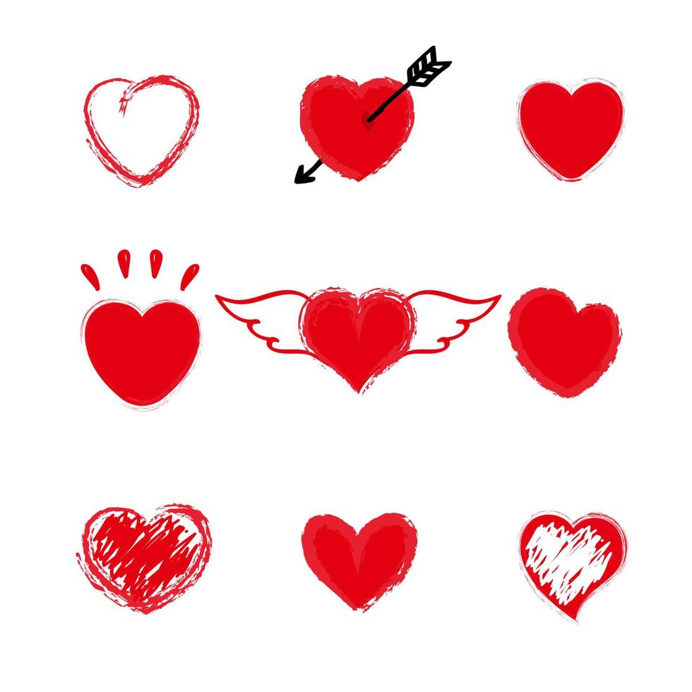 Conjunto de diseño de vector de icono de corazón dibujado a mano. amor conjunto de iconos ilustración vectorial.