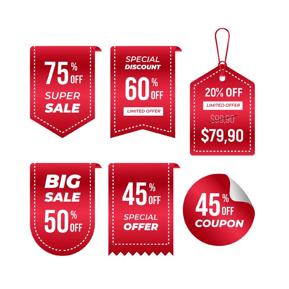 Sale Banners Labels Ribbon Price Tags Stickers Vector Red Discount