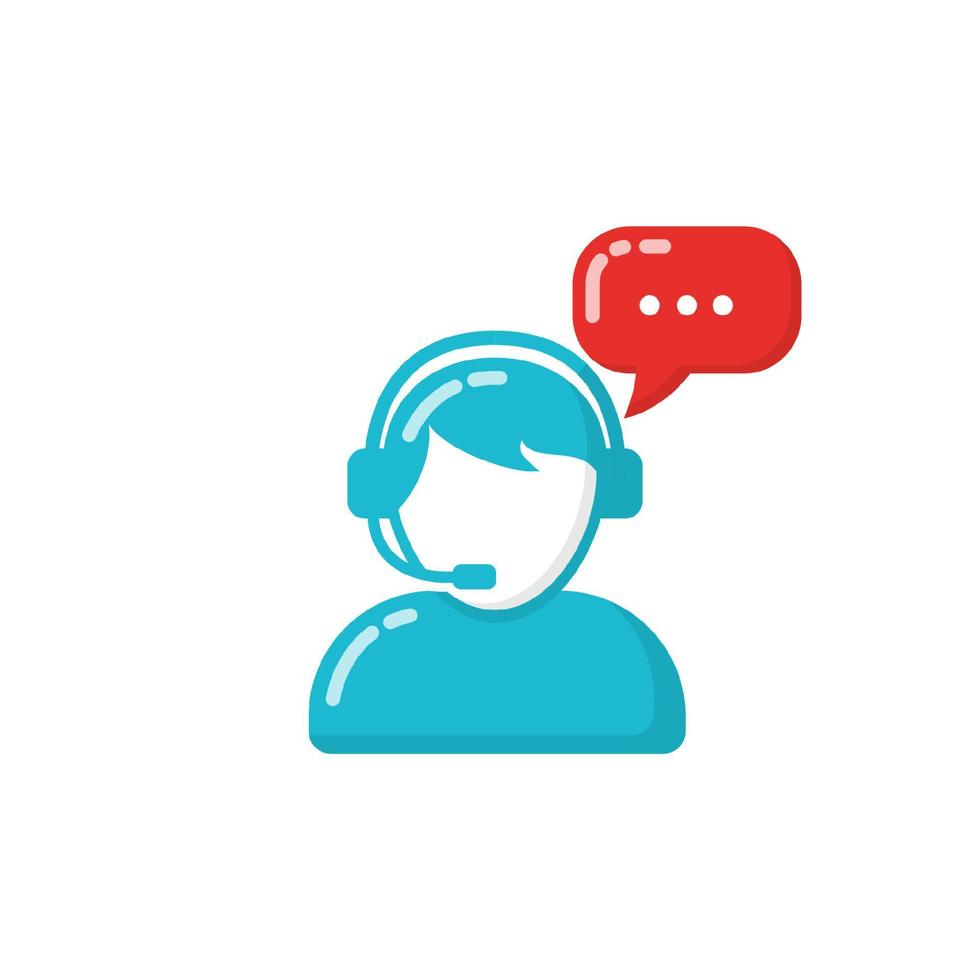 Soporte al cliente o agente de servicio al cliente con diseños de iconos de vector plano de auriculares