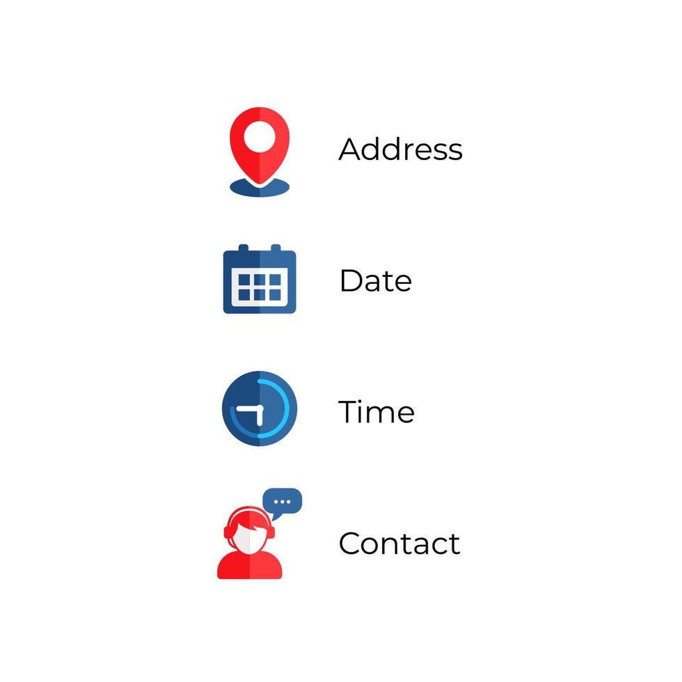 Address, date, time contact icons vector illustration