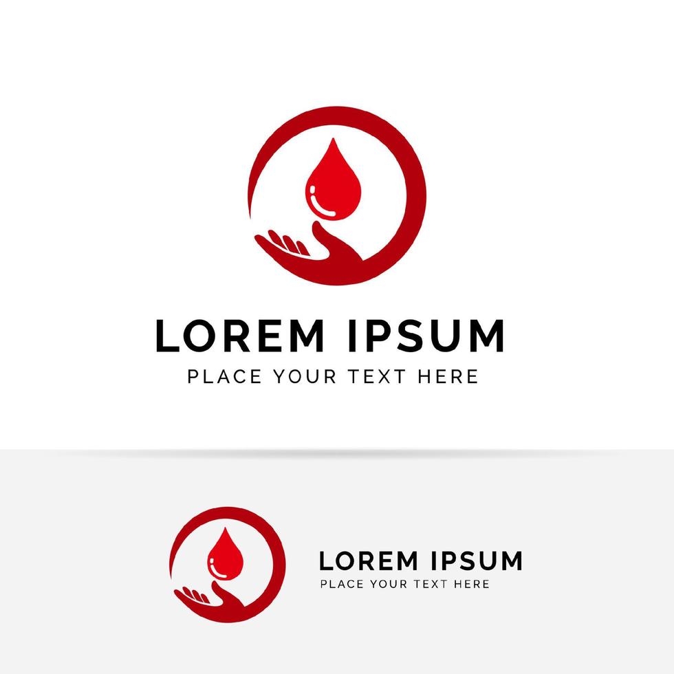 Red blood drop in hand isolated on white background. blood donor volunteer vector design.
