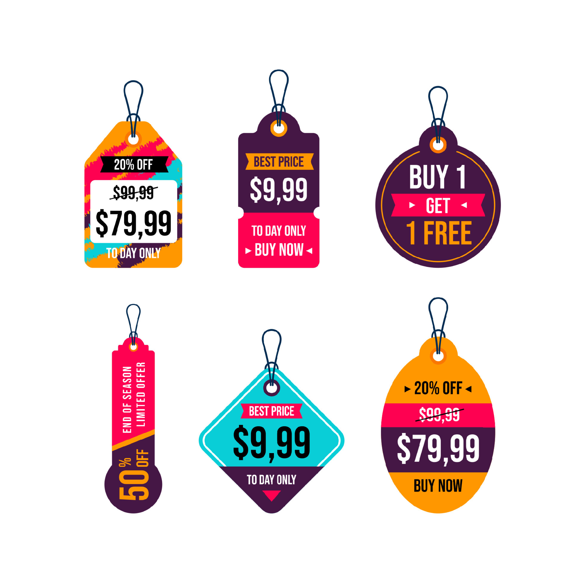 hanging tags vector collection. price tags design. label and sale tags