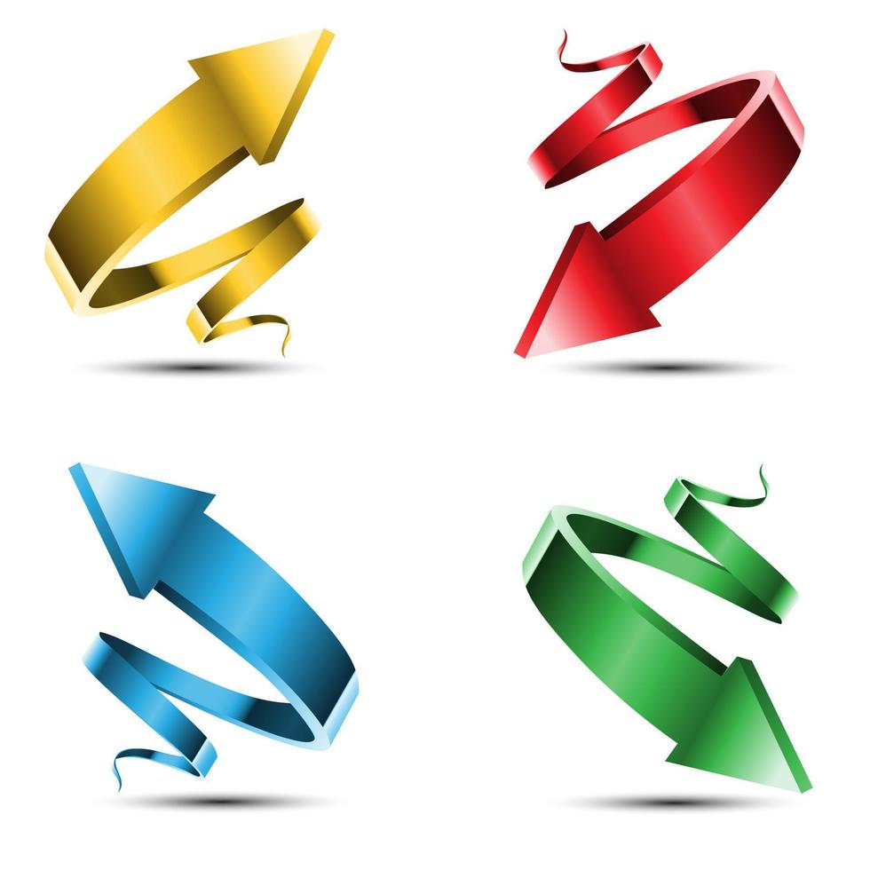 Arrow spiral metallic red gold blue green set collection on white background vector