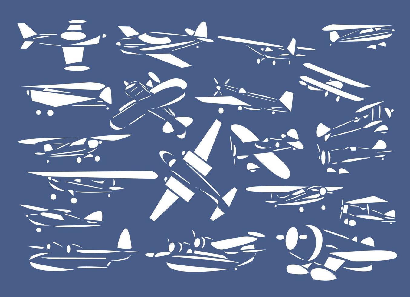 Line-art vector illustrations of small airplanes
