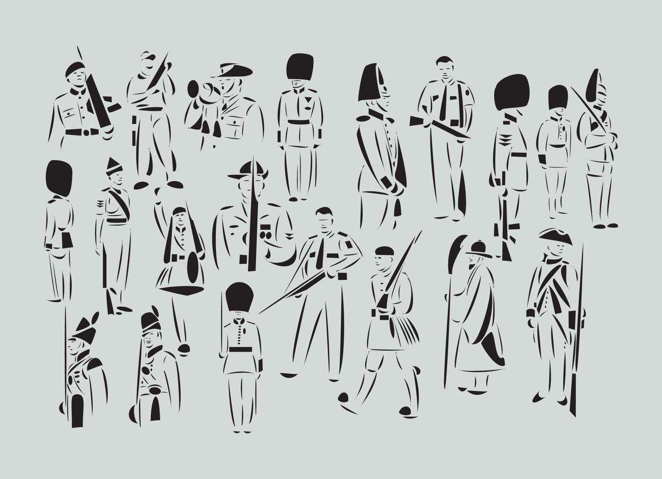 Line-art vector illustrations of guards