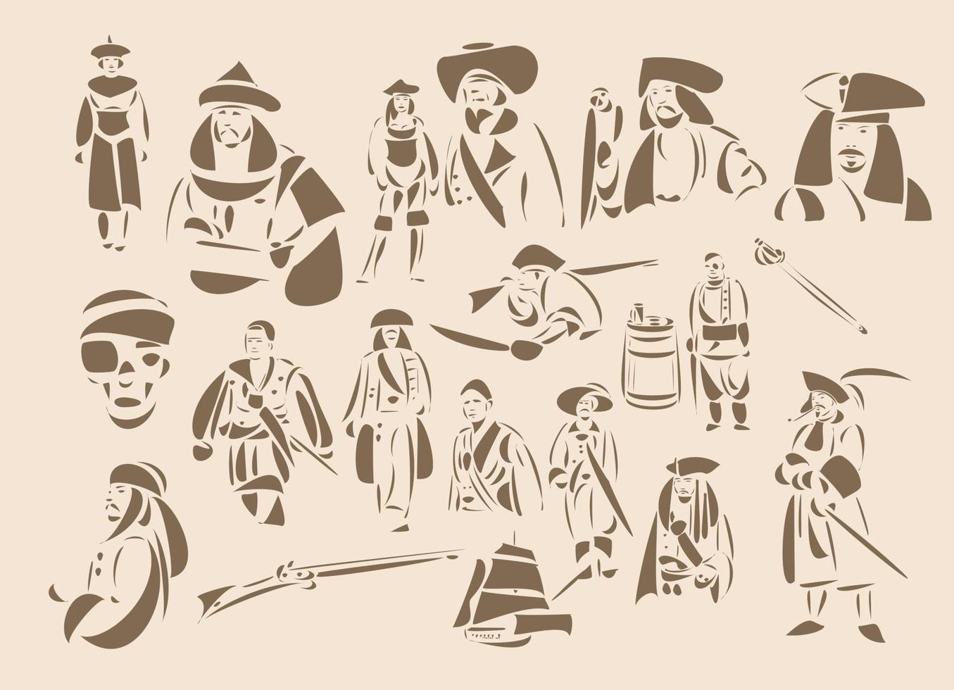 ilustraciones vectoriales de arte lineal de piratas vector