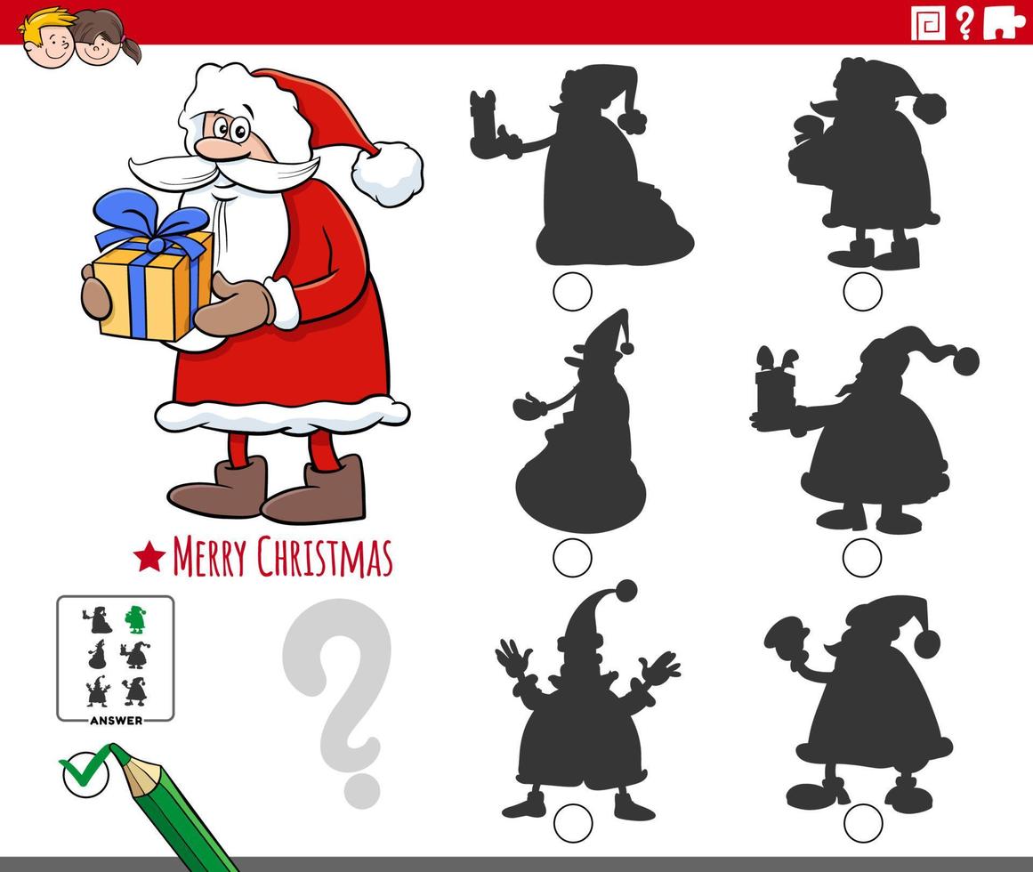 juego de sombras con personaje de dibujos animados de santa claus vector