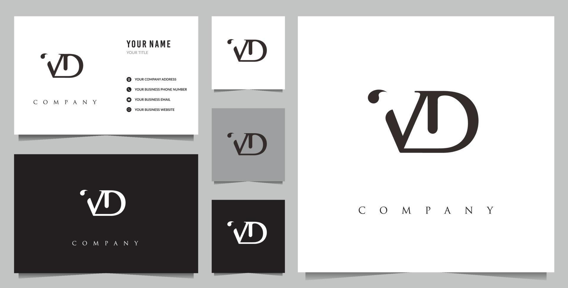 Initial VD logo and business card vector