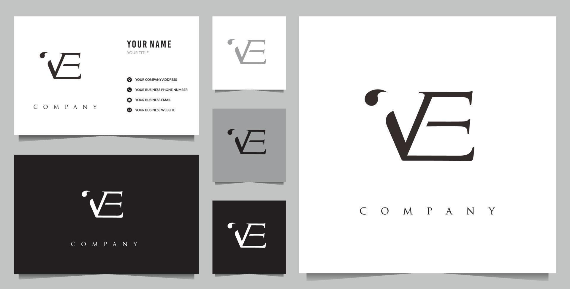 Initial VE logo and business card vector