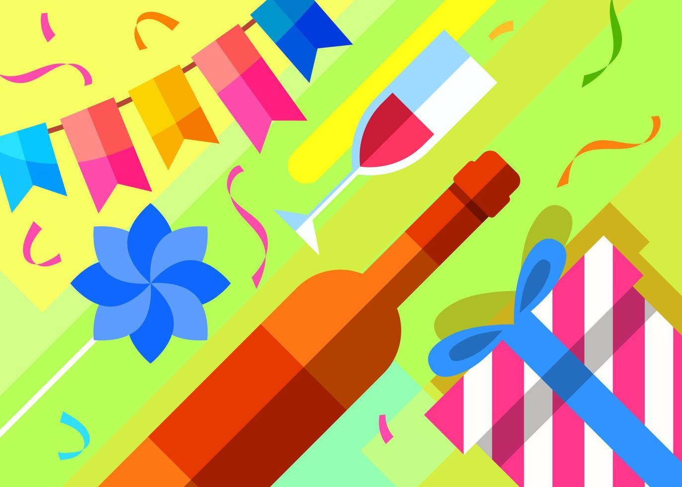 Happy Birthday banner with wine and decorations. vector