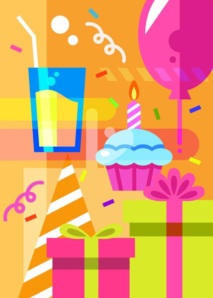 cartel de feliz cumpleaños con diferentes atribuciones. vector