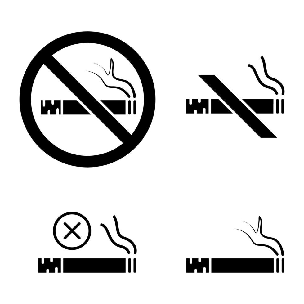 No smoking. Stop smoke, sign. Set of information icons. Prohibited symbol. Hotel service symbol. Glyph style no smoking icon vector