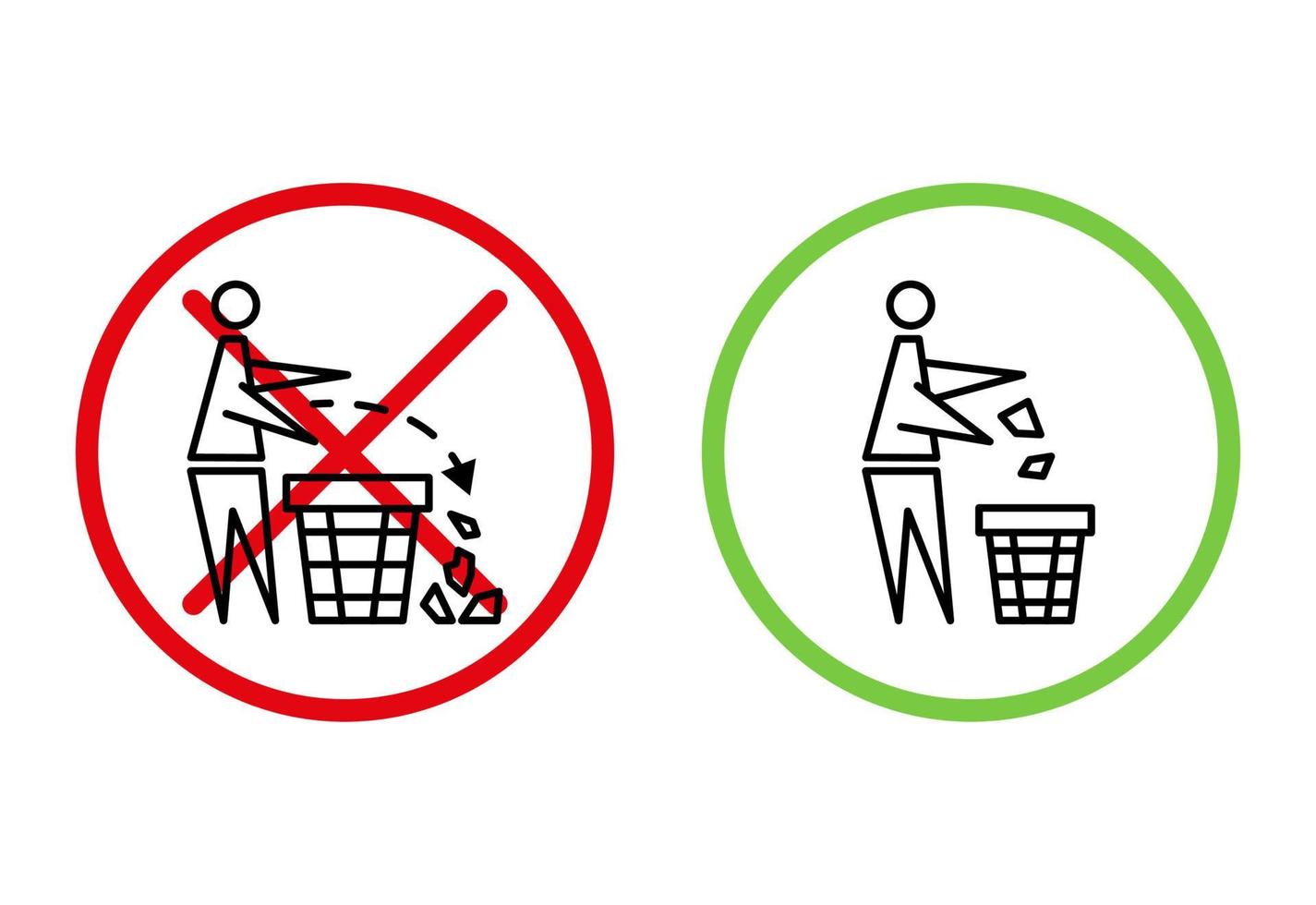 mantener la limpieza. icono prohibido. poner la basura en su lugar. hombre ordenado, no tirar basura, icono. por favor no tires basura. no arroje basura, coloque la basura en los contenedores provistos vector