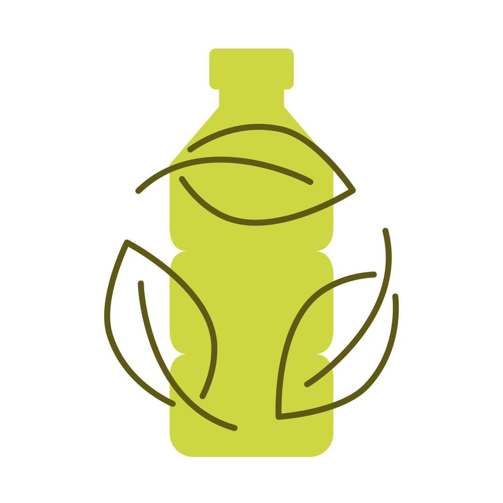 Biodegradable plastic, sign. Icon of plastic bottle with green leaves. Turns to plant concept. Eco friendly compostable material production. Zero waste, nature protection concept vector