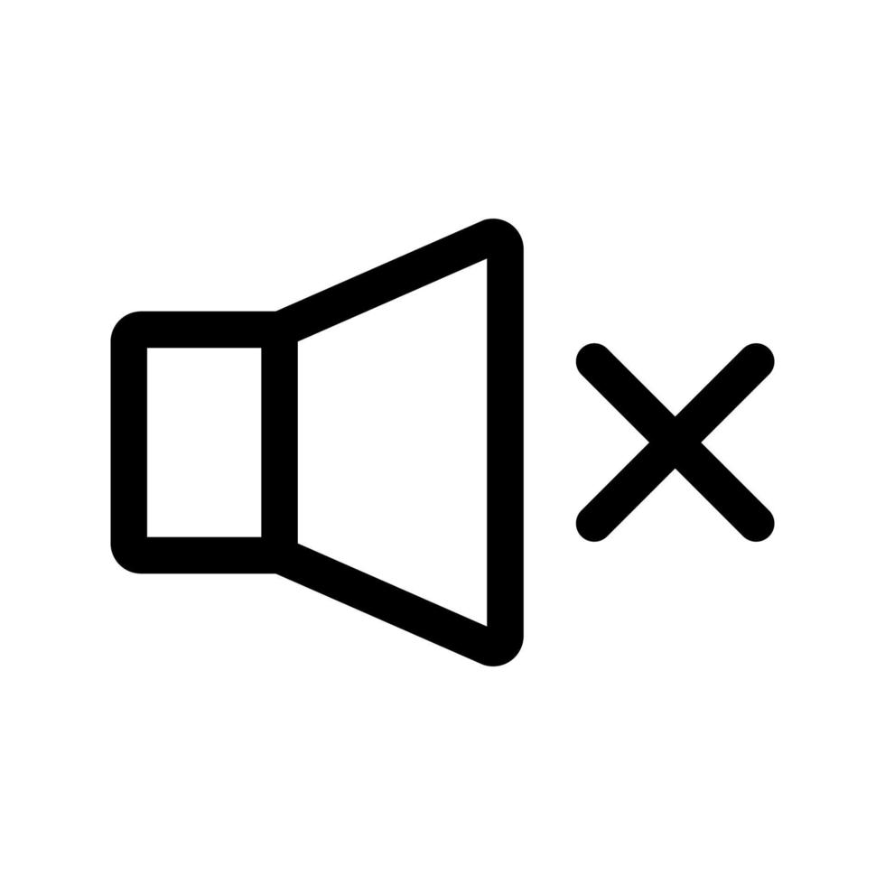 Speaker off, line icon. Mute. Forbidden sound. Outline icon of a speaker for your web site design, logo, app, UI, webinar, video chat, ect. Vector