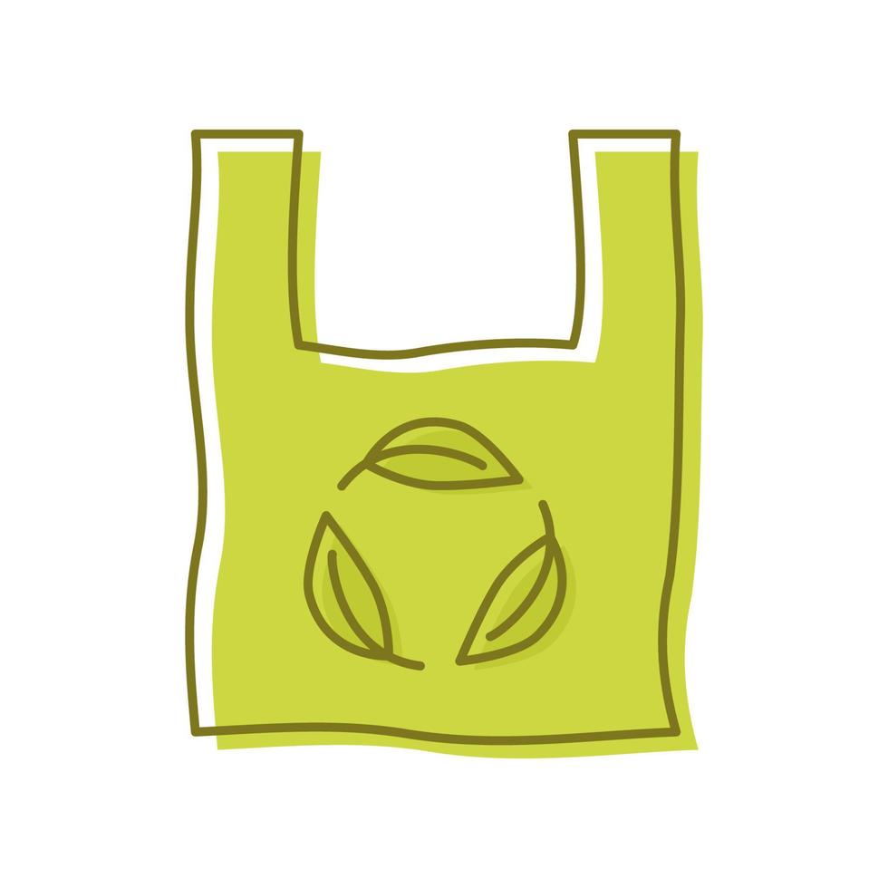 bolsa de plástico con hoja, icono. biodegradable, compostable y bioplástico. producción de material compostable ecológico. cero residuos, concepto de protección de la naturaleza. vector