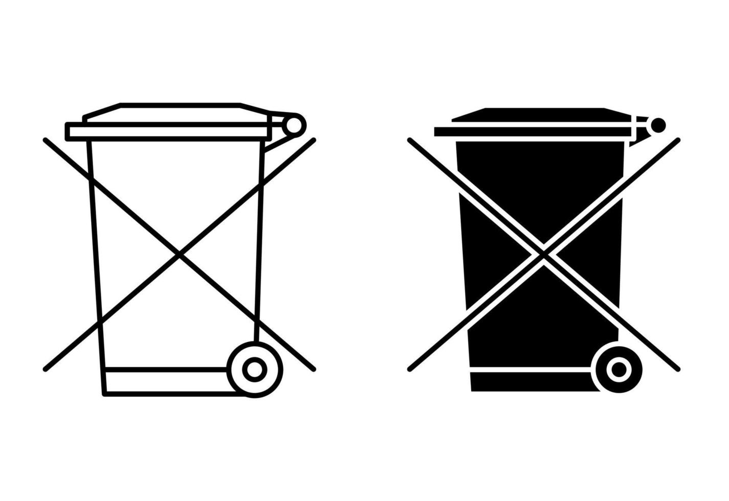 The crossed out wheelie bin. Waste electrical and electronic equipment recycling sign. Forbidden sign for electronic litter. Outline and glyph icon of dumpster vector