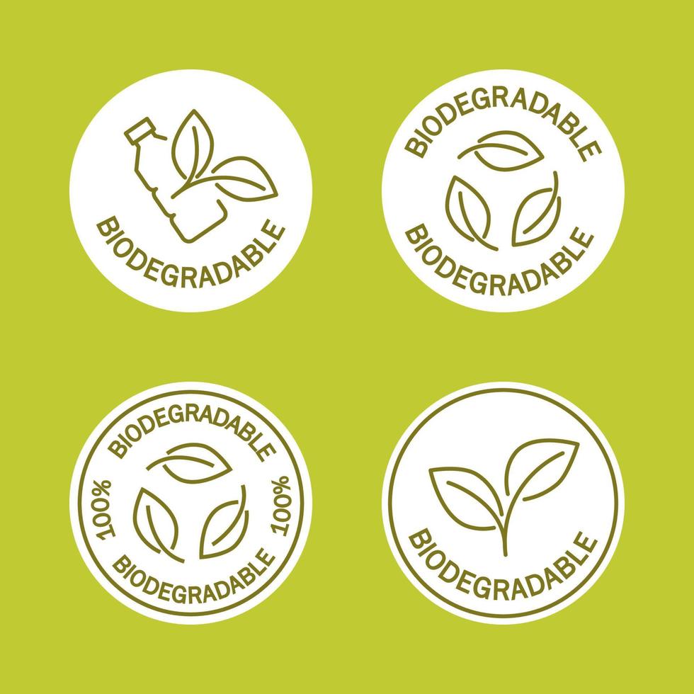 Biodegradable icons. Icon of plastic bottle with green leaves. Turns to plant concept. Eco friendly compostable material production. Zero waste, nature protection concept vector