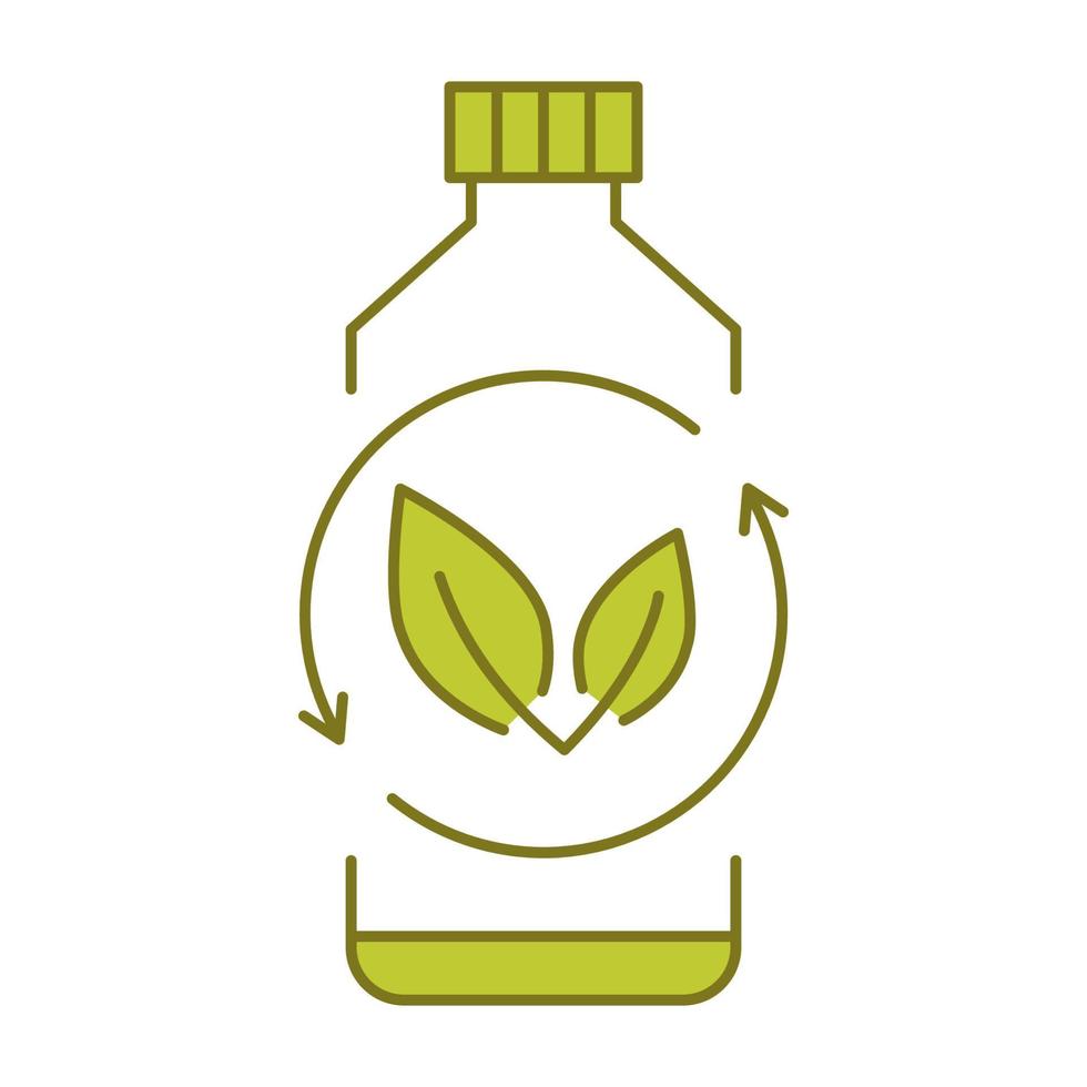 plástico biodegradable, cartel. botella de bio plástico con hojas verdes. pasa al concepto de planta. producción de material compostable ecológico. cero residuos, concepto de protección de la naturaleza vector