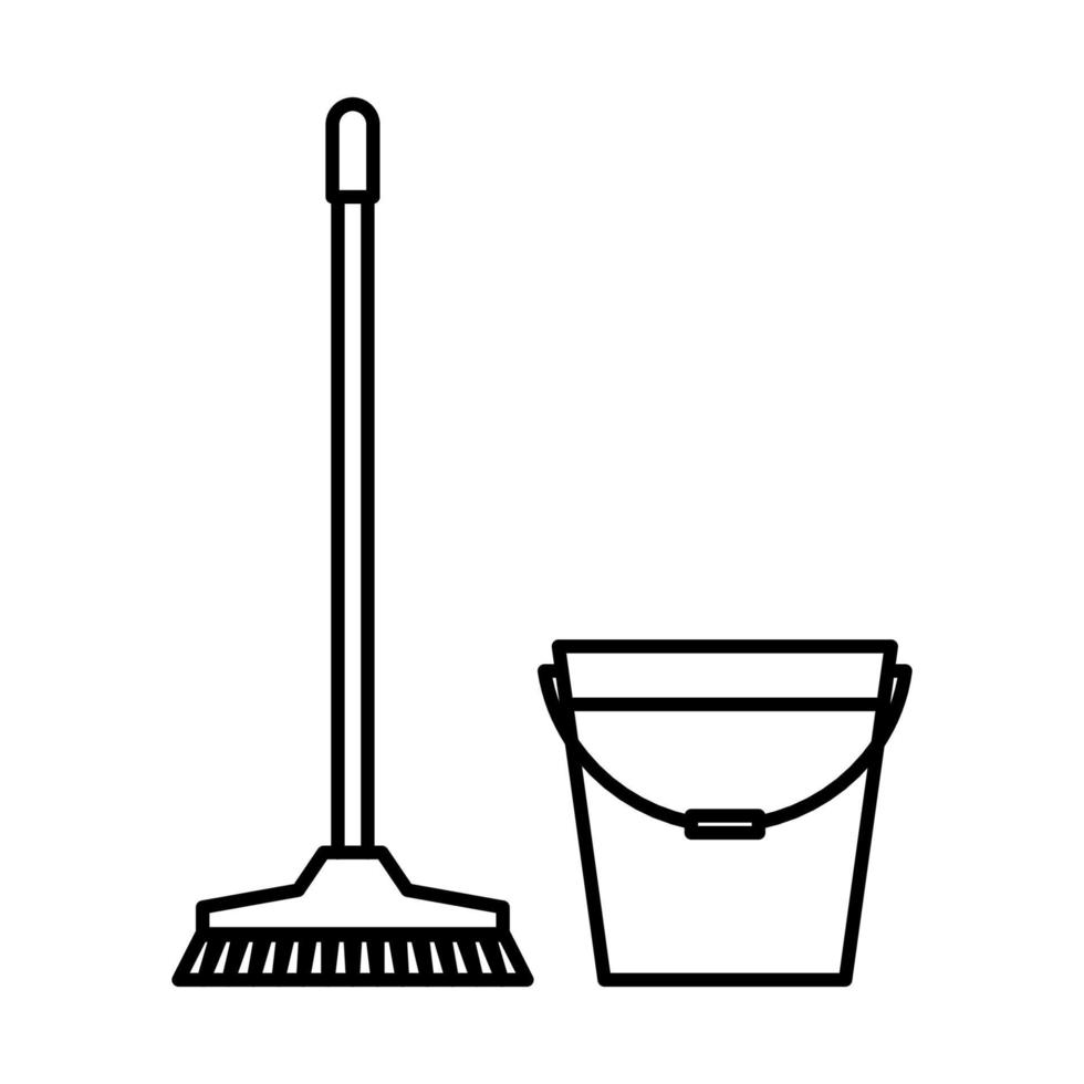 Mop and bucket, cleaning outline icons. Washing housekeeping equipment sign. Linear style sign suitable for web, infographics, interface and apps vector