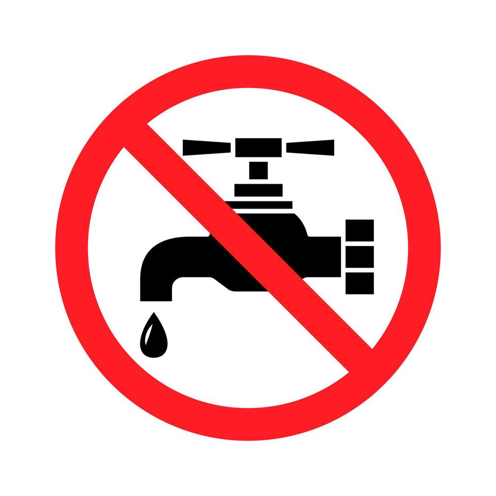 agua no potable, señal de prohibición. no beba agua, firme. toque el icono. icono de grifo prohibido. símbolo de glifo. vector