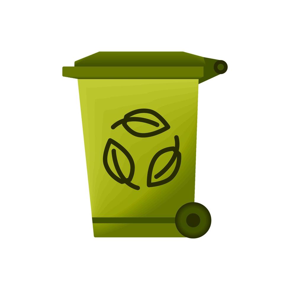 Recycle bin for trash and garbage. Garbage can with waste recycling symbol. Rubbish container. Green color icon of dumpster isolated on white background vector