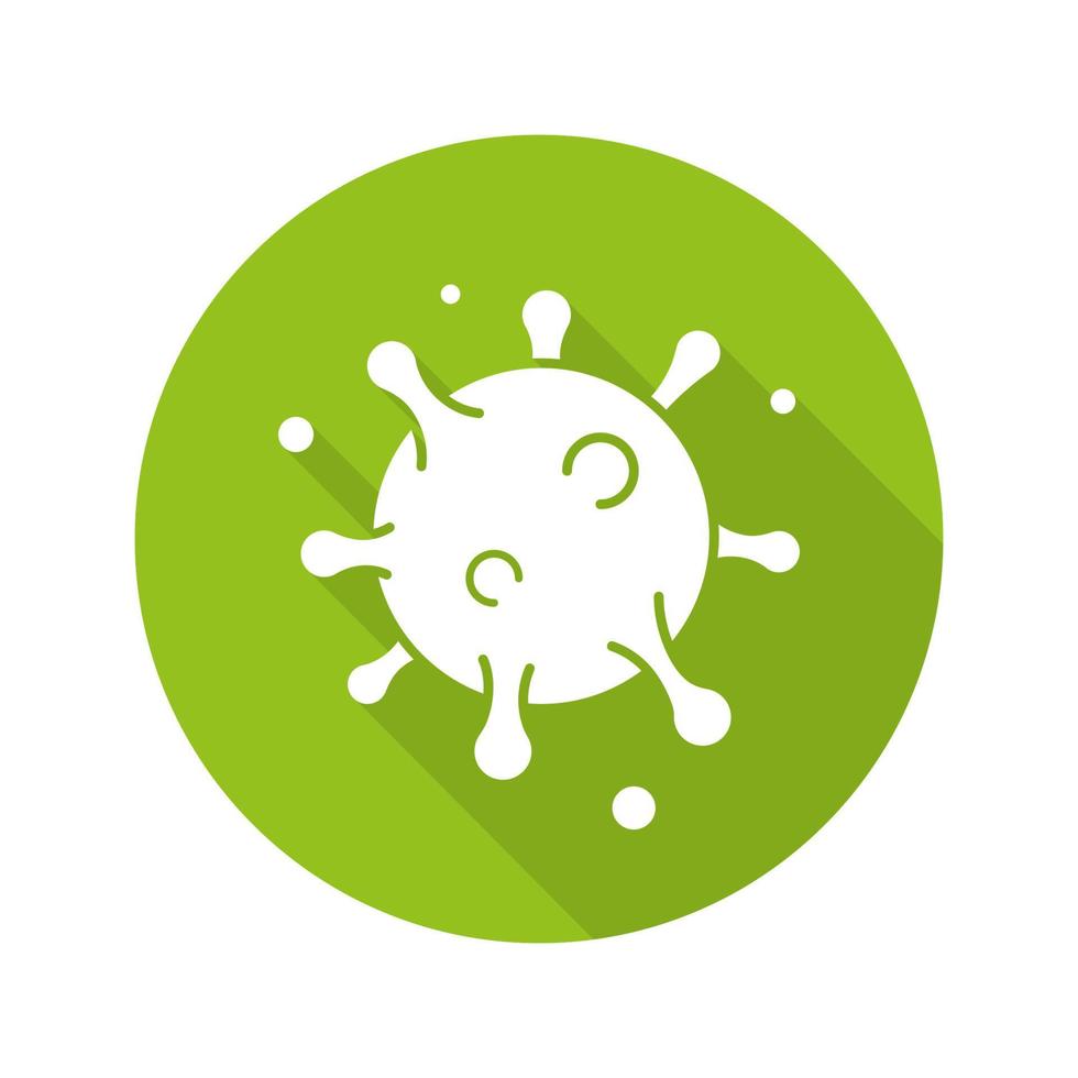 Virus cell flat design long shadow icon. Bacterium. Vector silhouette symbol