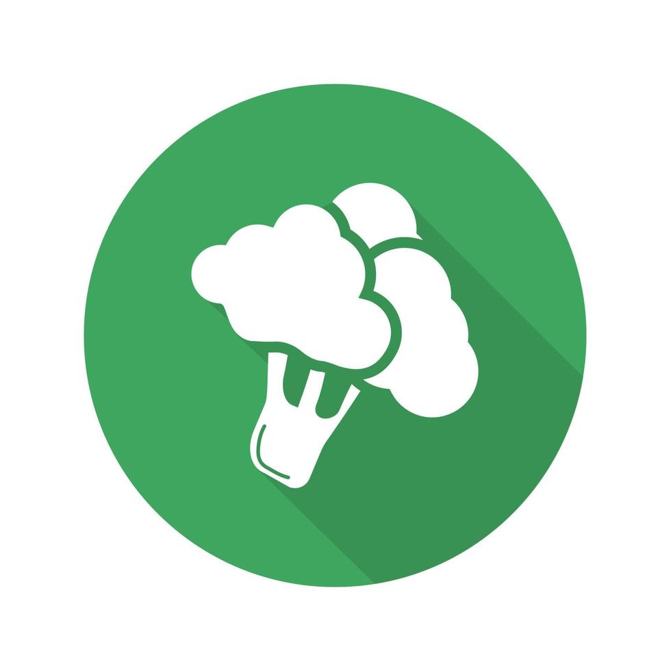 Broccoli flat design long shadow icon. Vector silhouette symbol