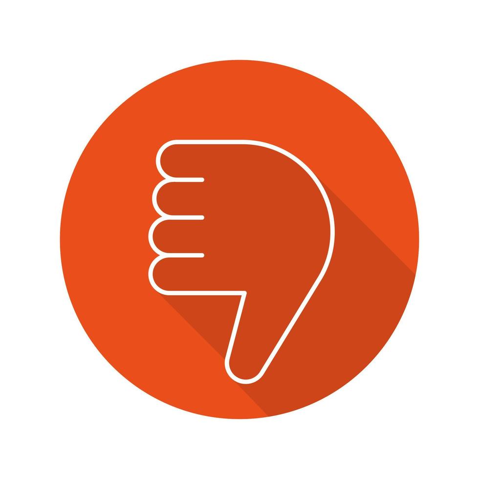 Dislike button. Flat linear long shadow icon. Thumbs down hand gesture. Vector symbol
