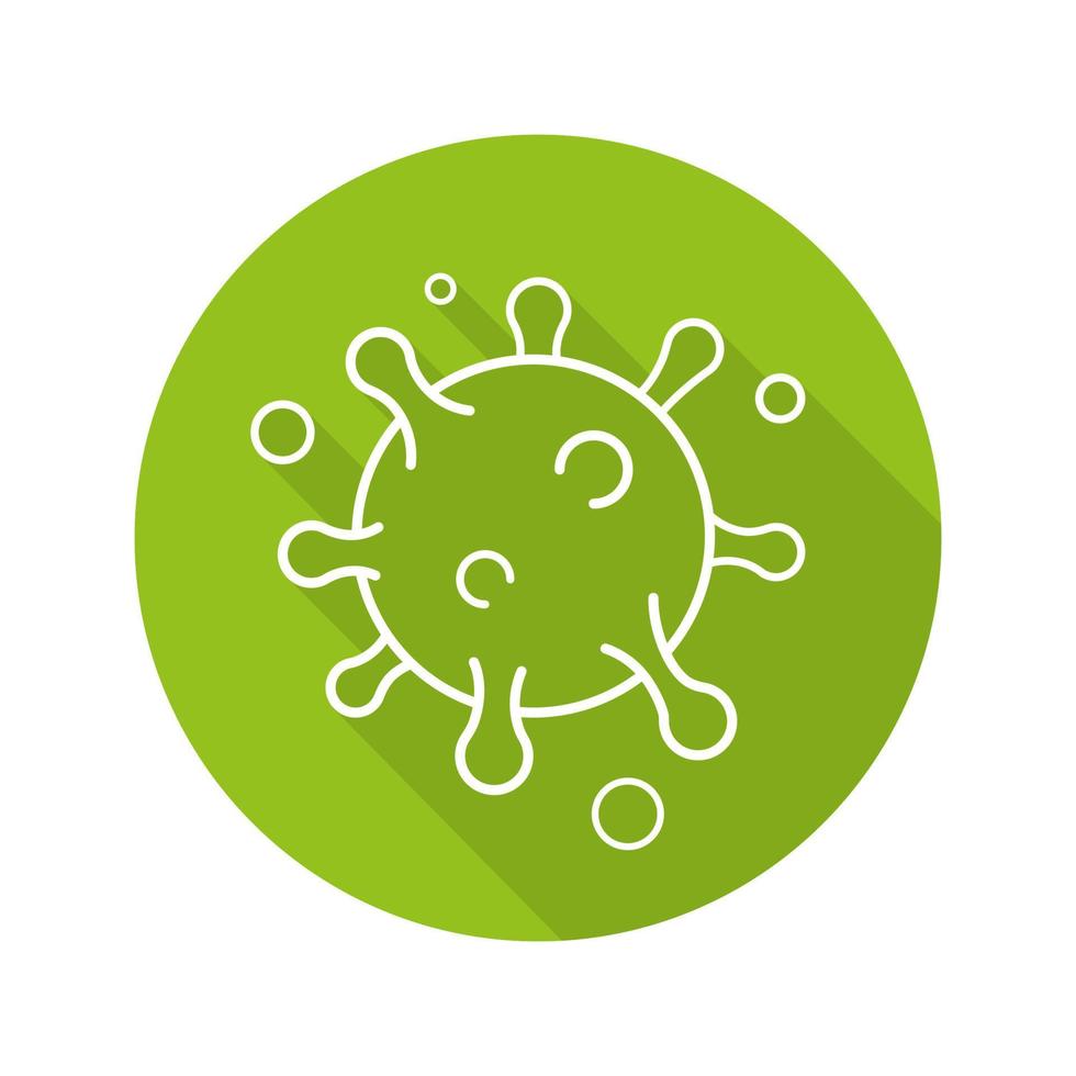Virus flat linear long shadow icon. Bacteria, germ, bacillus. Round green microorganism. Vector line symbol
