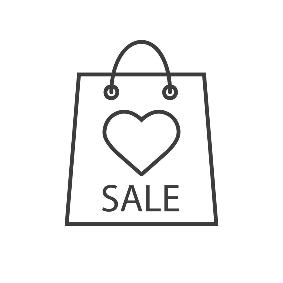 Valentines Day sale linear icon. Thin line illustration. Store bag with heart shape contour symbol. Vector isolated outline drawing