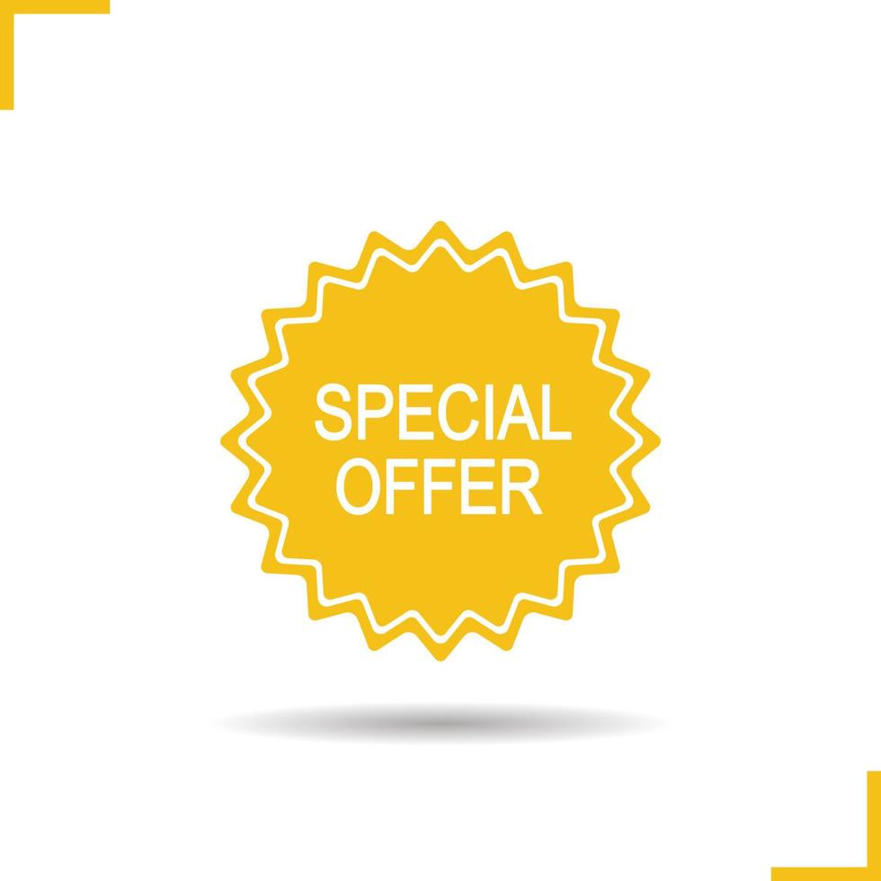 Special offer sticker. Drop shadow yellow label. Online shop discount banner. Isolated illustration. Product badge. Vector